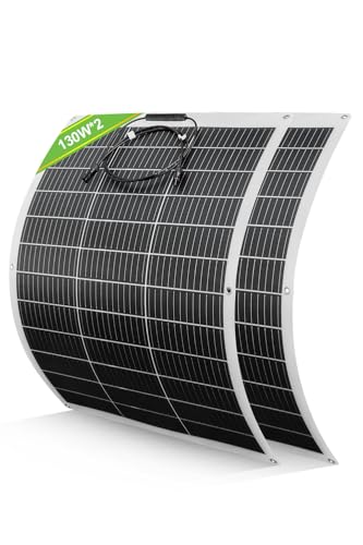ECO-WORTHY Pannello Solare Flessibile 12V 260W (130W*2pcs) Materiale in Fibra di Vetro 12BB Mono Cell 23% Alta Conversione per Balcone, RV, Camper, Barca, Tetto, Superfici Irregolari 12V Batteria