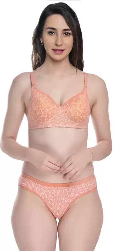 Image of Narsingha Dreams Women's Cotton Full Coverage Lightly Padded Floral Printed Wire Free Bra Panty Lingerie Set Honeymoon Bikini Set for Girl's Combo Pack of 3