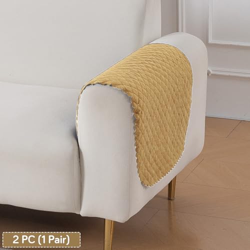 Image of HOKIPO Quilted Sofa Armrest Cover - 1 Pair | 'Quilt Classic' Yellow (IN-925-YLW*2)