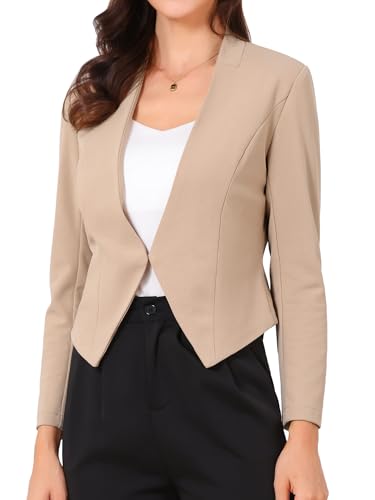 Blazer court sans col femme kaki veste tailleur moderne ajustée