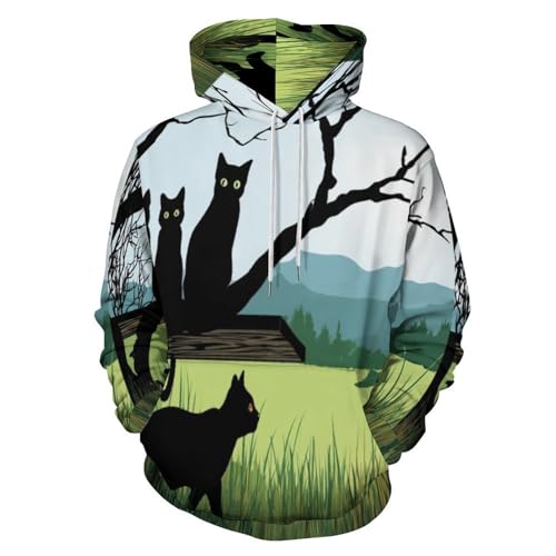 Sweat à capuche chat motif forêt vêtement de sport unisexe respirant avec poches