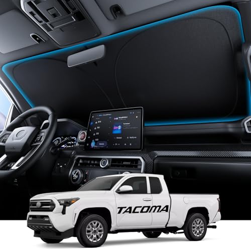 Image of Wigoo for Toyota Tacoma Windshield Sunshade [OEM Design, 100% Sun Blockage] Foldable Heat Insulation Sun Shade with Storage Bag, for Toyota Tacoma (2016-2026), Silver Coating