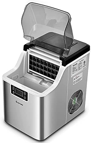 COSTWAY Stainless Steel Ice Maker, 18kg/24H, 24pcs Ice Cubes Ready in 15 Mins, Automatic Self-Cleaning Ice Cube Making Machine with Ice Scoop and Basket