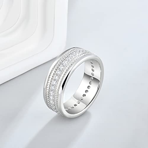 Romieka Mens Rings 8Mm Wedding Rings With 14K White Gold Plated 925 Sterling Silver For Men 5A Cubic Zirconia Eternity Engagement Rings Vintage,Size9 #TOP5