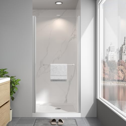 EASYWORC Frameless Pivot Shower Door 34'-36' W x 72' H, Swing Shower Glass Doors with Nano...
