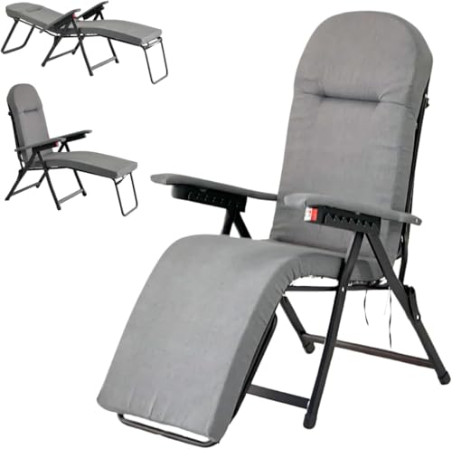 Tomaino - Chaise longue rembourrée extérieure intérieure avec repose-pieds - Fauteuil relax inclinable jusqu'à 180° - Coussin doux pliable pour maison,...