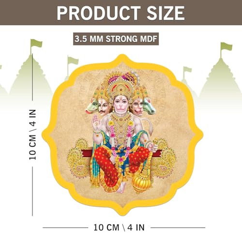 Image of BerryBox Panchmukhi Hanuman MDF Sticker Wall Frame Door Vastu Dosh Rectification Remedy Of Home, Office And Factory MDF Photo Poster with self adhesive tape (4inch) (Design 1)