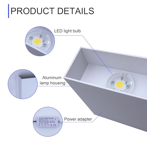 Image of KICAAO LED Wall Sconces Set of Two, 12W Wall Light, White Warm Light 3000K | Hardwired Aluminum Modern Wall Lamp, Up Down Wall Mount Lights for Living Room Hallway Bedroom Decor