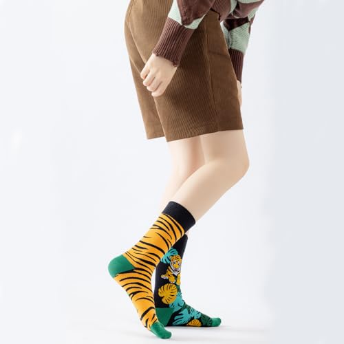 Image of 2 Pairs Cartoon Animal Crew Socks Fun Cotton Mid Calf Socks for Women