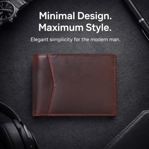 Image of Contacts Men's Genuine Leather Wallet | RFID Blocking Bifold Wallet for Men | Up to 8 Card Slots Including 1 ID Window (Brown)