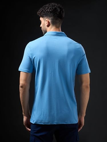 Image of TECHNOSPORT Men's Solid Slim Fit Polo Collar T-Shirt COTFLEX Half Sleeve Button Polyester for Gym Running Workout UPF50+ Anti Odour