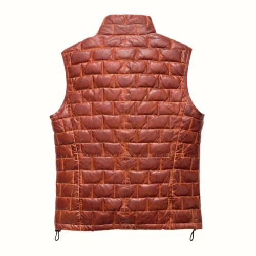 Mens Distressed Brown Leather Puffer Vest, Lambskin Leather Puffer Vest, Brown Leather Down Vest Men3