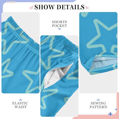 Boys' Pants Light Blue Doodle Stars Blue Long Bottoms Jogger Pants Elastic Waist Trousers with Pockets S-XL4