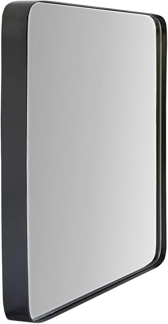 Buy-Rite Stella Rectangle Salon Mirror with Metallic Leaf Painted Wood Frame, 36" H x 24" W, 2" Radius Corners, Felt Backer, Vertical/Horizontal Mount, Black, PFW-FR-2436