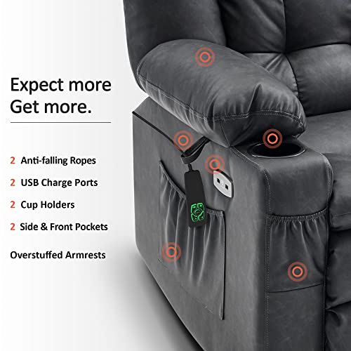 Mcombo Dual Motor Power Lift Recliner Chair With Massage And Heat For Elderly People, Infinite Position, Usb Ports, Cup Holders, Extended Footrest, Faux Leather 7890 (Grey, Medium) #TOP7