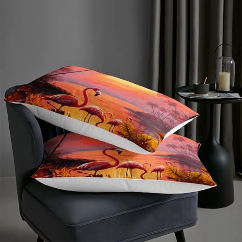 Image of AILONEN Pink Flamingos Comforter Set for Kids Girls Women Bedroom Decor Full Size,3-Piece Beach Sunset Bedding Sets,Hawaiian Style Duvet Set,1 Quilt + 2 Pillowcase,Soft Microfiber
