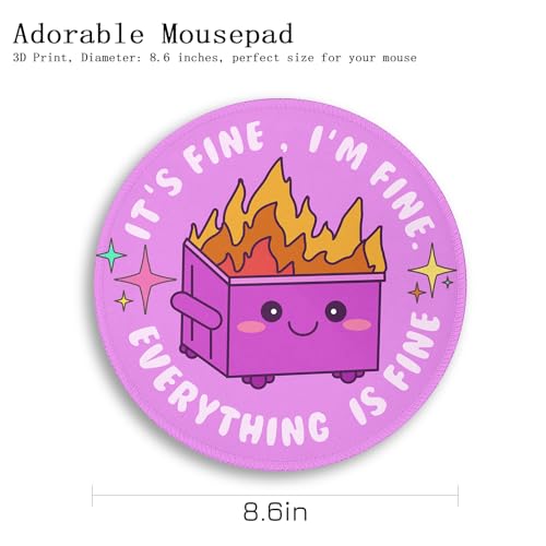 Image of Gctriki Dumpster on Fire Mouse Pad, Cute Round Mouse Pads for Desk, Funny Purple Mousepad for Computer Laptop Gaming, Stitched Edge Non-Slip Rubber Base, Cute Office Desk Accessories Decor for Women