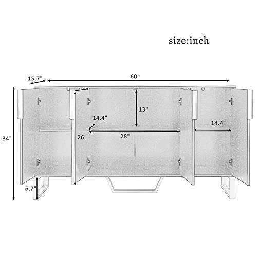 P Purlove Modern Sideboard, Simple And Luxury Style Sideboard With Gold Metal Legs And Handles, Particle Board And Mdf Board Cabinet With 4 Doors And Adjustable Shelves (Black) #TOP1