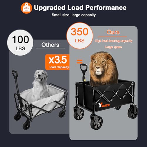 YSIATN Collapsible Wagon with All Terrain Wheels, Large Grocery Cart On Wheels, 220LBS Utility Folding Wagon for Camping Shopping Beach Sports Fishing, Black by YSIATN - Image 3
