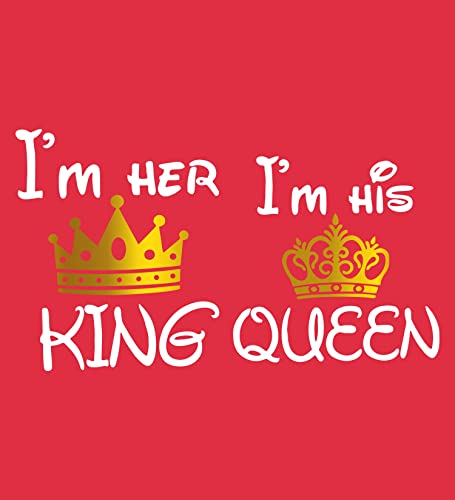 Image of Hangout Hub Hangout-Hub850$P Couple T Shirts for Couples | Printed I Am Her King His Queen T-Shirt for Men Women Couples (Set of 2 | Regulat Fit | Cotton)