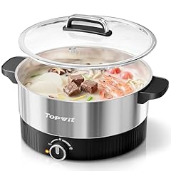 TOPWIT 4.5L Hot Pot Electric, Stainless Steel Electric Pot with Dual Power Setting, 1200W Fast Heating Electric Hot Pot for Cooking Hotpot, Soup, Pasta, Perfect for Family Dinner & Party, Black