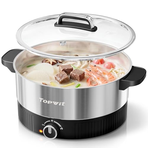Image of TOPWIT 4.5L Hot Pot Electric, Stainless Steel Electric Pot with Dual Power Setting, 1200W Fast Heating Electric Hot Pot for Cooking Hotpot, Soup, Pasta, Perfect for Family Dinner & Party, Black