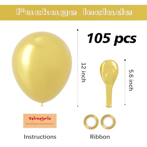 Image of Voircoloria 105pcs Metallic Gold Balloons 12inch Party Latex Balloons for Birthday Graduation Baby Shower Wedding Anniversary New Year Party Decorations