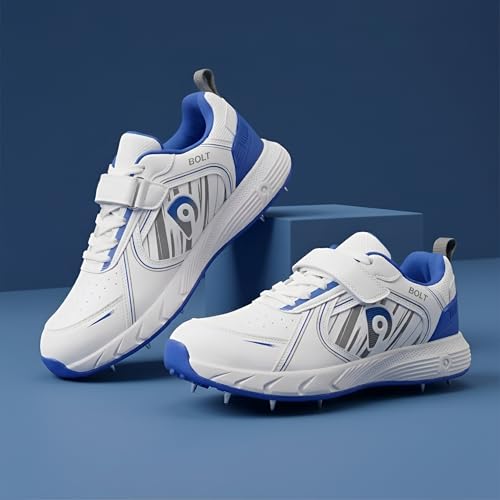 Image of DNINE Bolt Men Bowling Spikes Cricket Shoe White Orange & White Blue