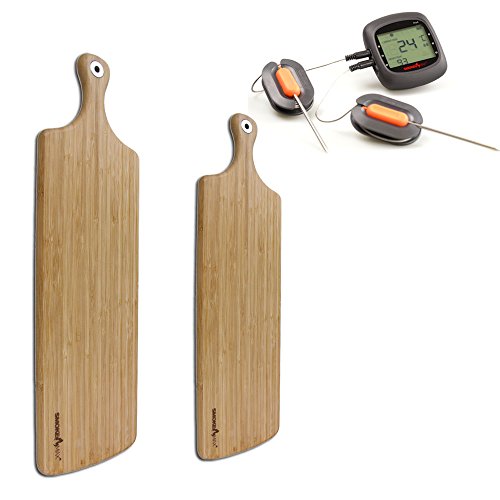 Smoke App Max Pro Set Pro6 Bluetooth Smart Wireless BBQ Thermometer + Smoke Max® Set of 2 L L + XL) Serving Boards Chopping Board/Kitchen Board made of 100% Natural Bamboo