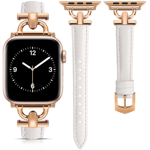 Image of Leather Band Compatible with Apple Watch Bands for Women, Dressy Fancy Strap for iWatch Series 11 /10 /9 /8 /7 /6 /5 /4 /3 /2 /1 /se /Ultra /Ultra 2(49mm 46mm 45mm 44mm 42mm,Starlight /Rose Gold)
