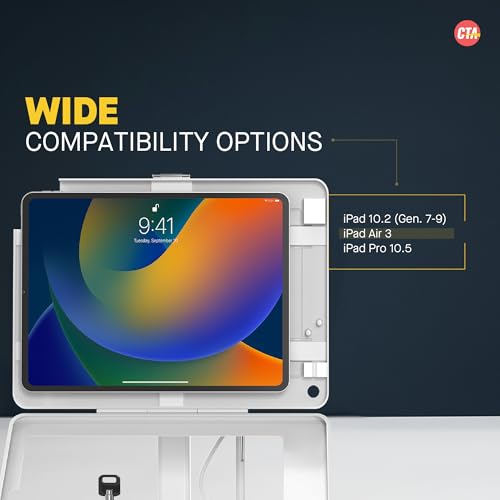 Image of Dual Kiosk Stand - CTA Security Stand with Locking Case, Cable, Stylus and Tether - Compatible with Headphone Jack, iPad 7th / 8th / 9th Gen 10.2 inch, iPad Pro 10.5 (PAD-ASKW10) - White