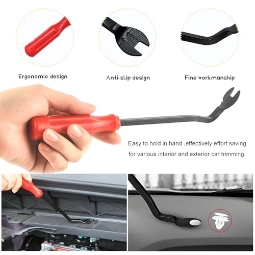 MUQIDA 9 PCS Auto Trim Removal Tool Set, No Scratch Plastic Pry Tools Metal Pry Bar with Fastener Remover, Automotive Prying Tool Kit for Door Clip Panel Radio Audio Dashboard (Red)