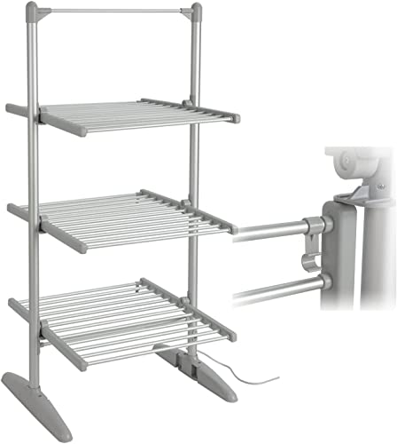 Tendedero eléctrico calefactado de 3 Niveles, Plegable, de Acero Inoxidable, con 36 Barras para Toallas y Ropa, portátil y movible, para un Secado eficiente.