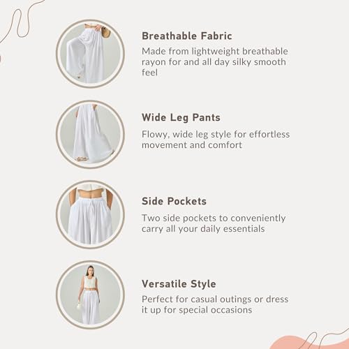 Joob Joob Palazzo Pants for Women - Wide Leg Flowy Plus Size Dress Pants - Elastic Stretch Waist Womens Trousers with Pockets3