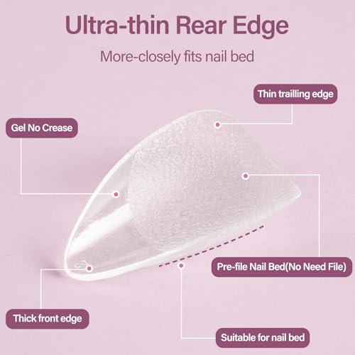 Misssix Short Almond Gel Nail Tips Kit, 216Pcs Pre Etched Clear Fake Nails, Full Cover False Nail 9-in-1 Gel Glue and Portable Mini U V Nail Lamp for Women 12 Sizes - Thumbnail 5