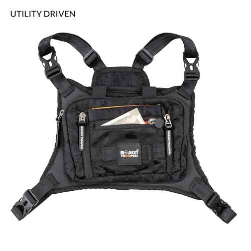 Image of MONKEY TROOPERS Torque Magnetic Chest Bag for Biking, 2L, Black Camo | Magnetic Tank-Mount Harness, Touch-Sensitive Phone Pocket, Detachable Front Pouch, Organiser Pockets