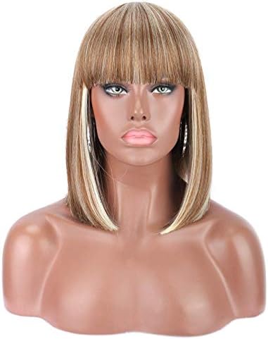 Kalyss Bob Short Hair Wig for Black Women Mix Blonde wigs Heat Resistant Synthetic Hair Women Wig With Hair Bangs