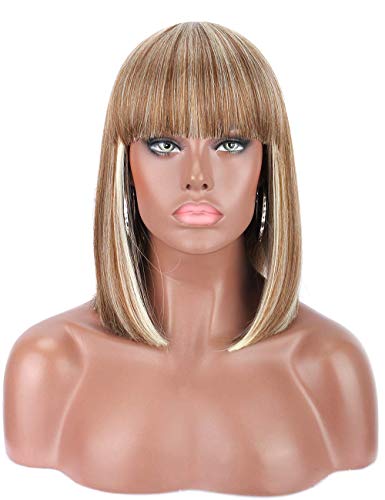 Kalyss Bob Short Hair Wig For Black Women Mix Blonde Wigs Heat Resistant Synthetic Hair Women Wig With Hair Bangs #TOP1