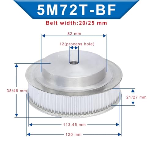 Poulie de distribution 5M en aluminium robuste à alésage 12 mm
