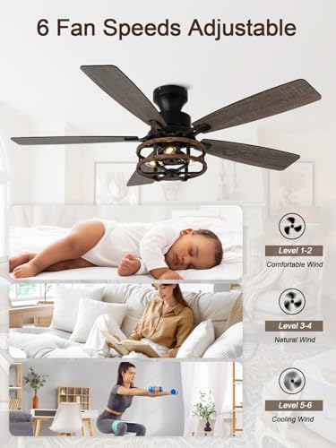 Image of 52 Inch Flush Mount Chandelier Ceiling Fan with Lights Rustic Ceiling Fan Low Profile Farmhouse Fandelier Chandelier Light for Bedroom Living Room, 3 E26 Bulbs (2)