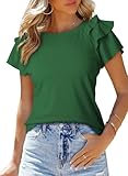 SHEWIN Womens Shirts Summer Ruffle Sleeve Crewneck Cute Ladies Tops and Blouses Green XL
