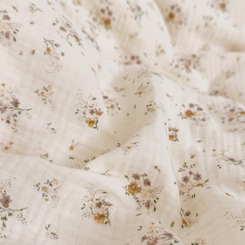 Image of BuLuTu Muslin Duvet Cover Queen, Chic Shabby Floral Bedding Kids Teens Girls Comforter Cover with Ruffles, Soft Breathable Quilt Covers 90 inchx90 inch,Zipper Closure, Crapemyrtle Print, No Pillow