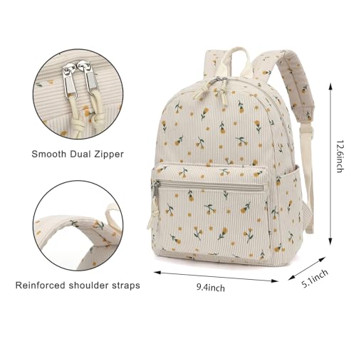 Image of Corduroy Womens Mini Backpack Girls Small Backpack Purse Fashion Casual Daypack School Bookbag (Flowers Yellow)