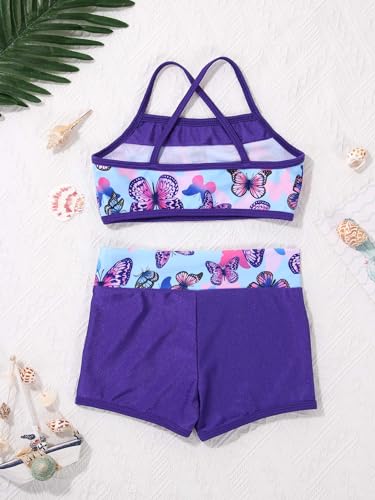 iiniim Kids Girls Two Piece Dance Sports Bra Crop Top with Shorts Gymmnastics Leotard Active Swimming Outfit Set4