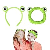 AOYNBWFKSJP 2 Stück Stirnband Lustige Frosch Korallen Fleece Haarbänder Cartoon Tierohren Haarband Breiter Krempe Elastisches Zum Waschen Von Gesicht, Sport, Yoga, Fixieren Der Haare (Grün)