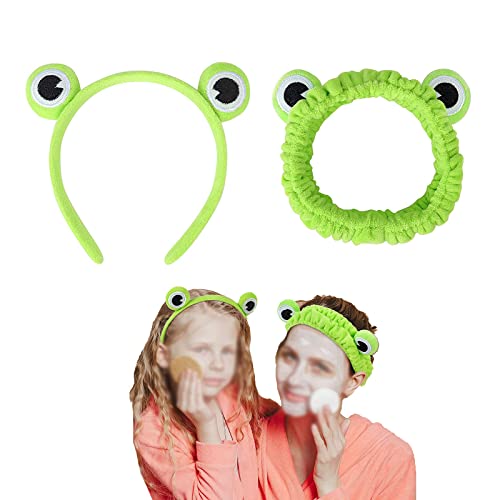 AOYNBWFKSJP 2 Pcs Bandeau Drôle Grenouille Lave Ton Visage Élastique À Large Bord Accessoires Pour Cheveux Se Laver Le Visage, Faire De L'exercice, Du Yoga, Coiffer (vert) Cover