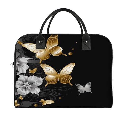 Maletín negro con mariposas doradas para laptop ligero miniatura 3