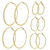 5 Pairs Gold Hoop Earrings for Women, 14K Gold Plated Stainless Steel Hypoallergenic Jewelry Lightweight Large...