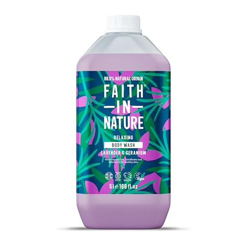 Faith In Nature Natural Lavender & Geranium Body Wash, Relaxing Shower Gel, Vegan & Cruelty Free, No SLS or Parabens, 5L Refill Pack