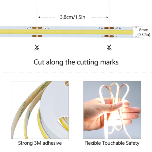 GOMING DC 24V COB LED Strip Light Natural White 4000K 5M 1560LEDs CRI 93+ 4100lm Uniform Glow Flexible Not Waterproof IP20 LED Tape Lights for DIY Bedroom Kitchen Home Decor(No Power Supply - Image 2
